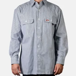 Ben Davis Button Up<Long Sleeve 100% Cotton Button-Up Shirt -