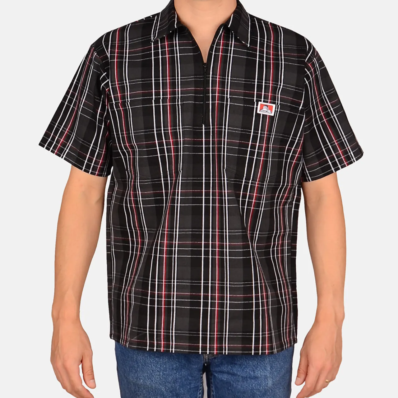 Ben Davis 1/2 Zip<Short Sleeve Plaid 1/2 Zip Shirt -