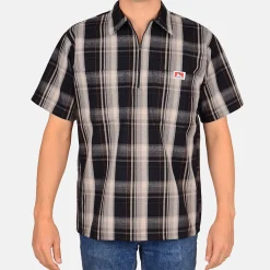 Ben Davis 1/2 Zip<Short Sleeve Plaid 1/2 Zip Shirt -