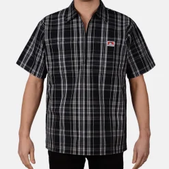 Ben Davis 1/2 Zip<Short Sleeve Plaid 1/2 Zip Shirt -