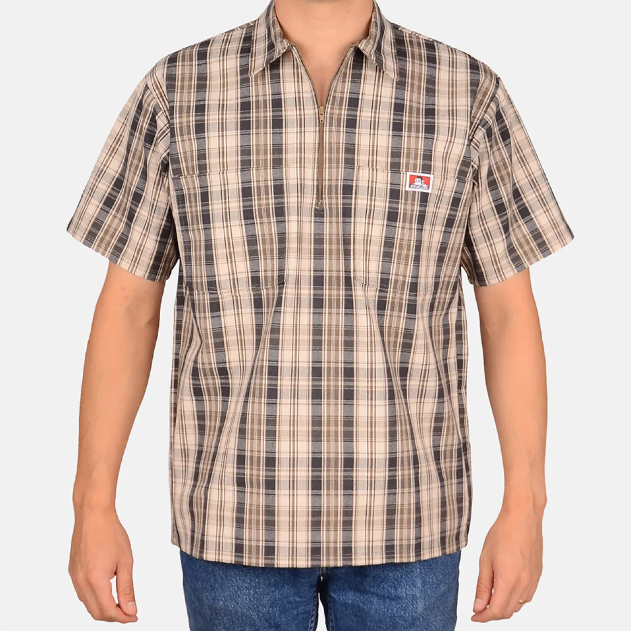 Ben Davis 1/2 Zip<Short Sleeve Plaid 1/2 Zip Shirt -