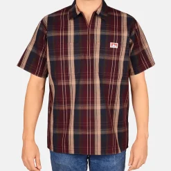 Ben Davis 1/2 Zip<Short Sleeve Plaid 1/2 Zip Shirt -