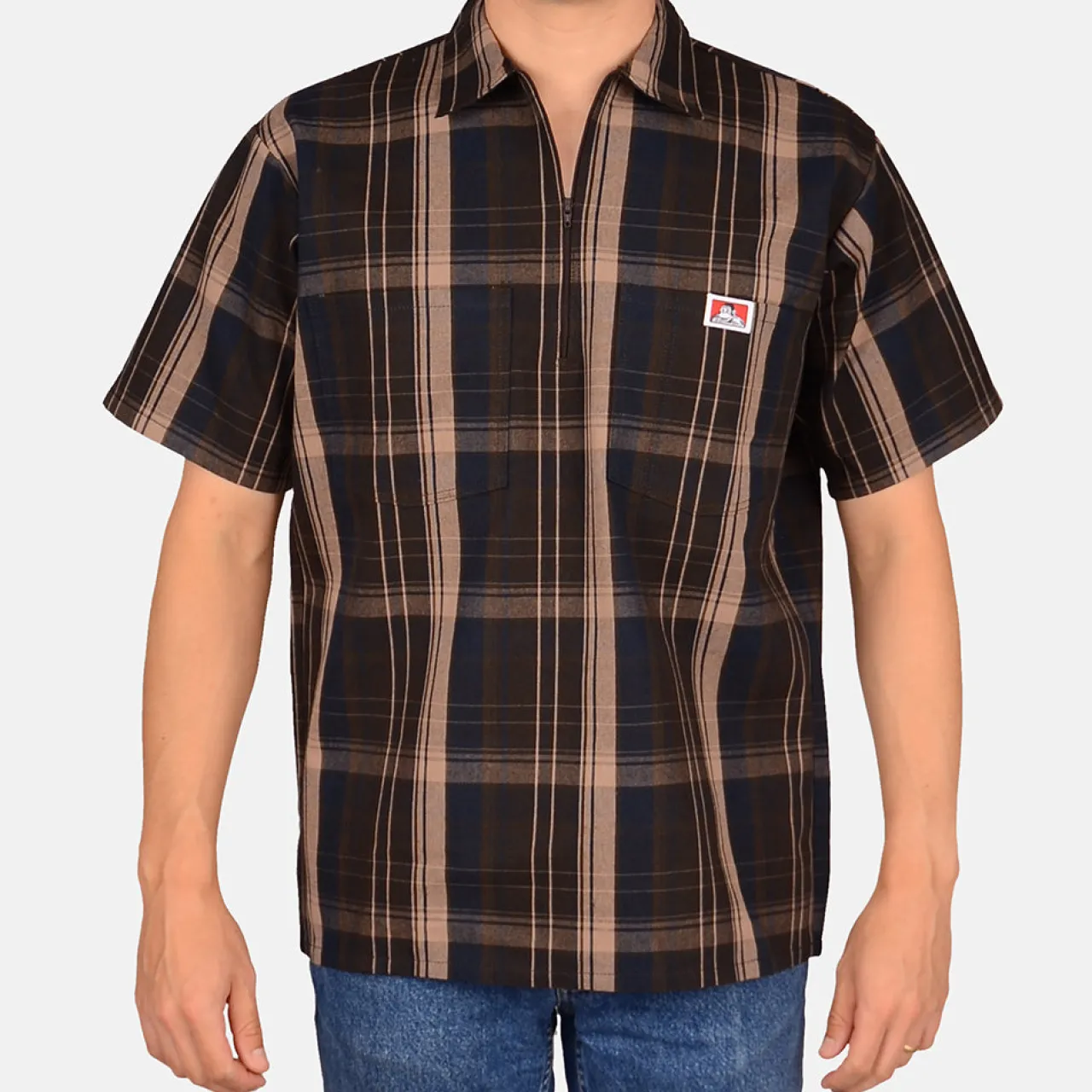 Ben Davis 1/2 Zip<Short Sleeve Plaid 1/2 Zip Shirt -