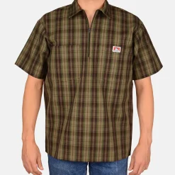 Ben Davis 1/2 Zip<Short Sleeve Plaid 1/2 Zip Shirt -