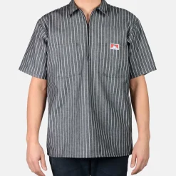 Ben Davis 1/2 Zip<Short Sleeve Striped 1/2 Zip Shirt -